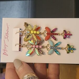 NWT Betsey Johnson mismatched rhinestone butterfly earrings